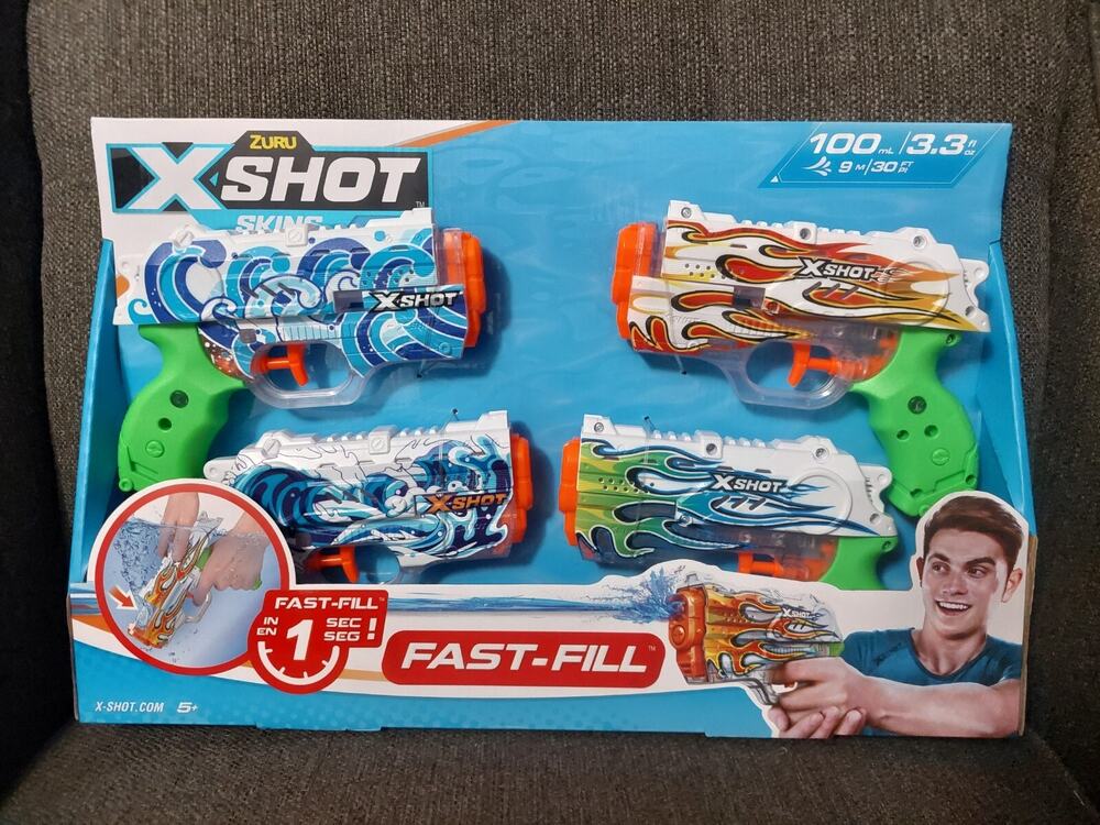 Set Of 4 ZURU X Shot Skins Fast Fill Water Toy Guns Blasters 3.3fl Oz 30ft New